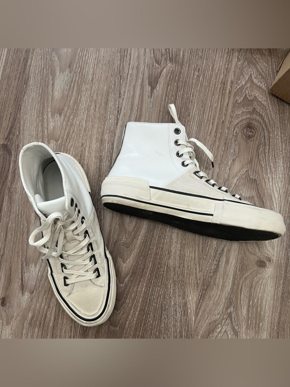AllSaints Classic High-Top Colorblock Sneakers in White/Cream